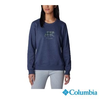 【Columbia 哥倫比亞 官方旗艦】女款-Hart MountainLOGO長袖上衣-深藍(UAR54940NY/HF)