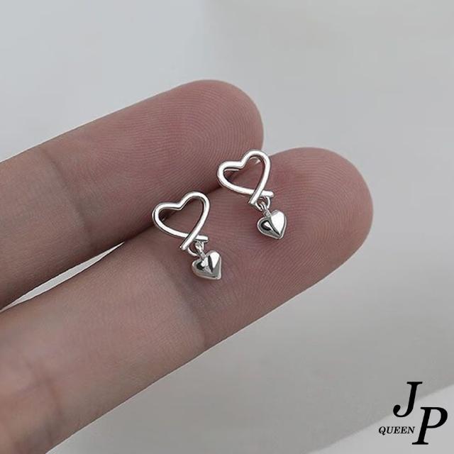 【Jpqueen】簡約愛心線條鏤空小眾耳環(銀色)