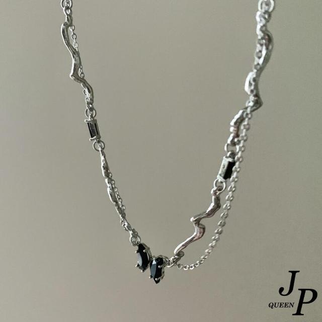 【Jpqueen】冷淡黑蝴蝶波浪雙層鈦鋼項鍊(銀色)