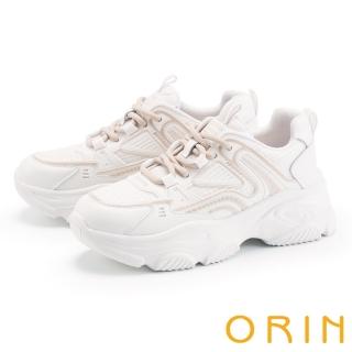 【ORIN】復古潮流綁帶厚底老爹鞋(白+粉)
