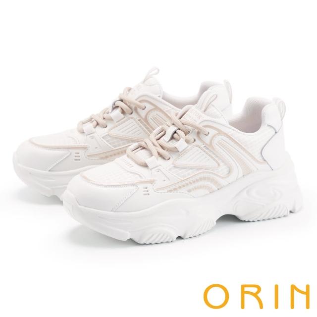 【ORIN】復古潮流綁帶厚底老爹鞋(白+粉)