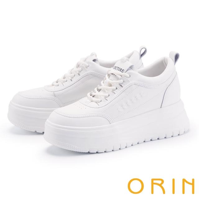 【ORIN】異材質拼接復古綁帶休閒鞋(白+白鞋帶)
