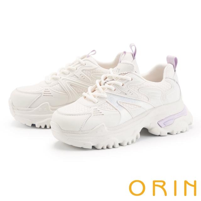 【ORIN】拼接綁帶厚底老爹鞋(白+紫)