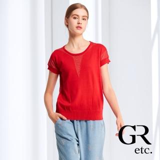 【GLORY21】品牌魅力款-etc.優雅雙色圓領短袖針織上衣(紅色)