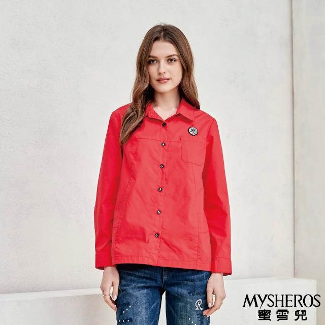 【MYSHEROS 蜜雪兒】純棉翻領襯衫 排釦小口袋刺繡裝飾 素色面料設計(紅)