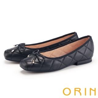 【ORIN】蝴蝶結菱格羊皮芭蕾舞鞋(黑色)