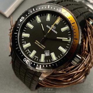 WAKMANN威克曼男錶型號WA00033(黑色錶面黑錶殼深黑色矽膠錶帶款)