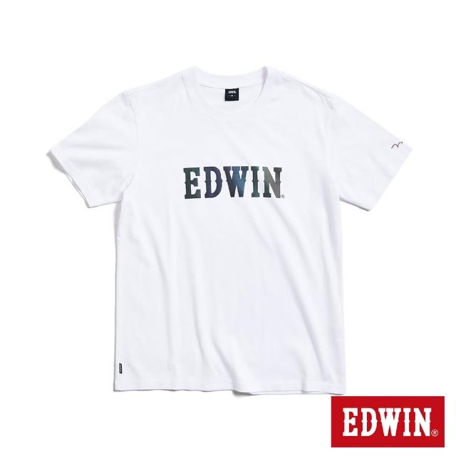 【EDWIN】男裝 七彩反光LOGO短袖T恤(白色)