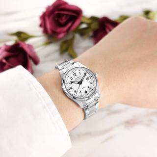 【Roven Dino 羅梵迪諾】小巧迷人 數字刻度 藍寶石水晶玻璃 日期 不鏽鋼手錶 白色 28mm(RD9812-W)