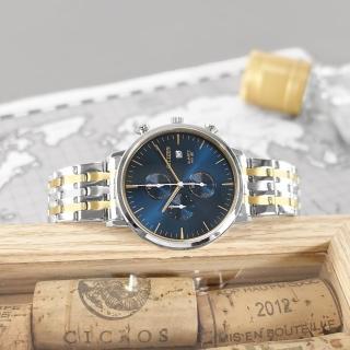 【CITIZEN 星辰】經典商務 三眼計時 日期 礦石強化玻璃 日本機芯 不鏽鋼手錶 藍x鍍金 41mm(AN3614-54L)