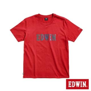 【EDWIN】男裝 七彩反光LOGO短袖T恤(朱紅色)
