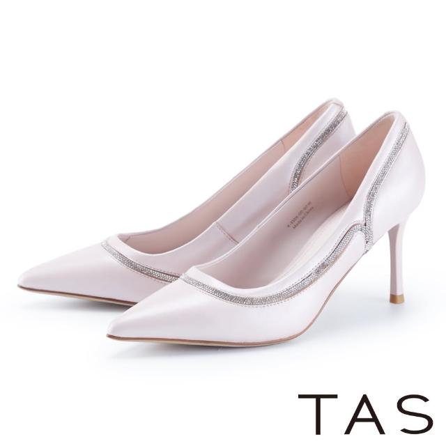 【TAS】唯美流線羊皮尖頭高跟鞋(淺粉)