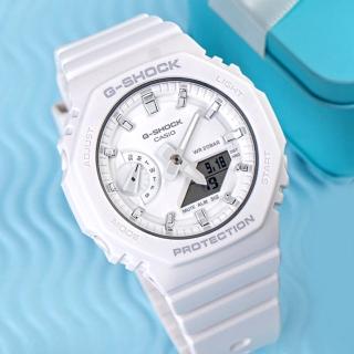 【CASIO 卡西歐】G-SHOCK 八角錶殼運動雙顯腕錶/白x亮銀刻度(GMA-S2100-7A)