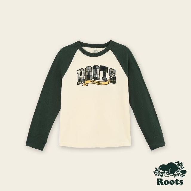 【Roots】Roots大童-經典小木屋系列 刺繡貼布長袖T恤(米白色)