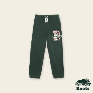 【Roots】Roots大童-經典小木屋系列 大R格紋貼布休閒棉褲(深綠色)