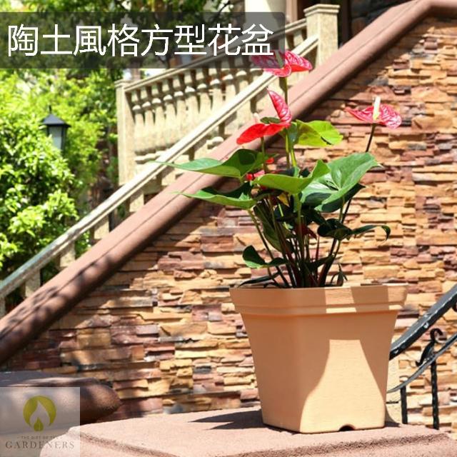 【Gardeners】陶土風格方型花盆20cm附底盤(花盆/鄉村風/田園風)