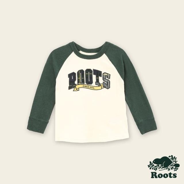 【Roots】Roots小童-經典小木屋系列 刺繡貼布長袖T恤(米白色)