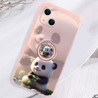 【JC Collection】熊貓圖案立體指環支架手機背蓋適用於IPhone13&14&13pro&14pro(粉色)