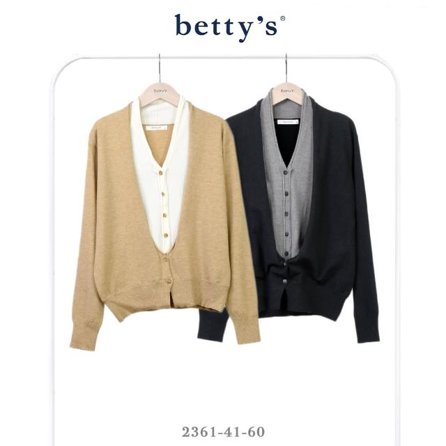 【betty’s 貝蒂思】假兩件撞色V領開襟排釦針織上衣(共二色)