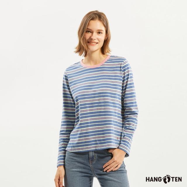 【Hang Ten】女裝-厚磅條紋長袖T恤(藍)