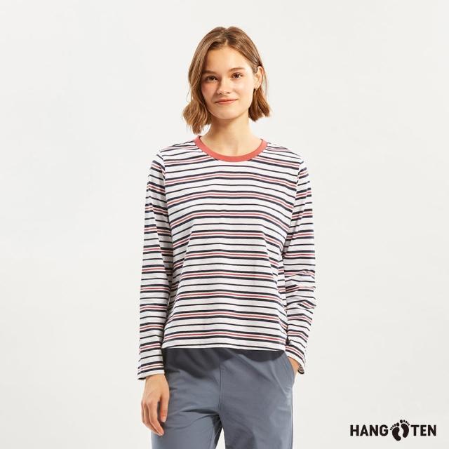 【Hang Ten】女裝-厚磅條紋長袖T恤(白)