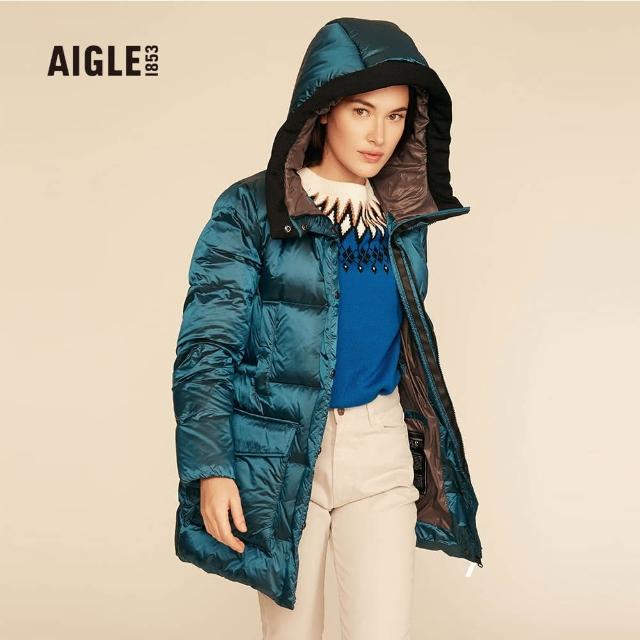 【AIGLE】女NUTODI MID IR 防潑羽絨外套(AG-FI954A051 水藍