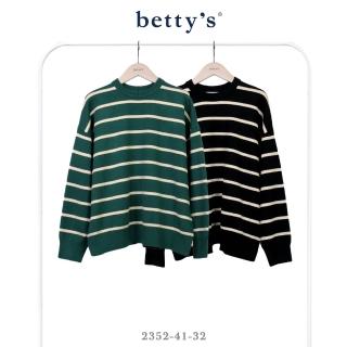 【betty’s 貝蒂思】後排釦條紋圓領長袖針織上衣(共二色)
