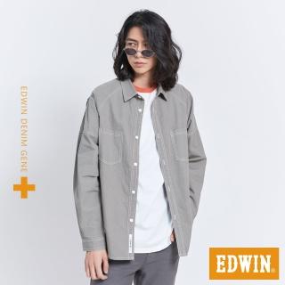 【EDWIN】男裝 PLUS+ 洗褪工裝長袖襯衫(橄欖綠)