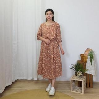 【Hana Mokuba】花木馬日系女裝綁帶收腰圓領寬鬆碎花洋裝(洋裝)