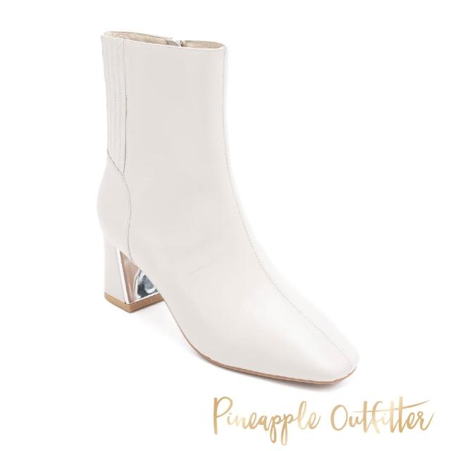 【Pineapple Outfitter】BLUME 羊皮拉鍊方頭粗跟中筒靴(白色)