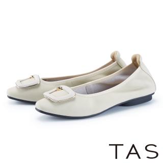 【TAS】愛心方釦舒適平底真皮娃娃鞋(米色)