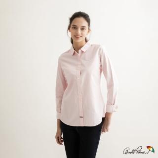 【Arnold Palmer 雨傘】女裝-條紋領反摺袖設計長袖襯衫(粉色)