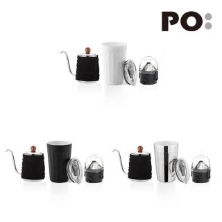 【PO:】不鏽鋼陶瓷塗層保溫咖啡杯組(棱角保溫杯460ml/手沖壺-黑/咖啡濾網)(多色可選)