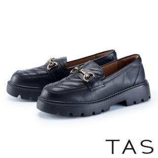 【TAS】真皮馬銜釦鋸齒厚底樂福鞋(黑色)