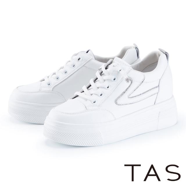 【TAS】質感真皮綁帶厚底休閒鞋(白色)