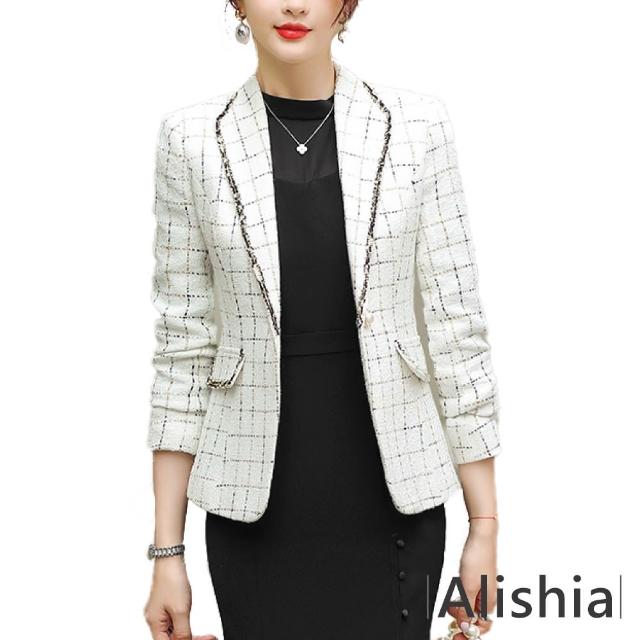 【Alishia】韓版俐落格紋簡約西裝外套(現+預  黑 / 白)