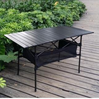 【May Shop】摺捲式收納 黑色鋁合金蛋捲桌 含桌下網櫃