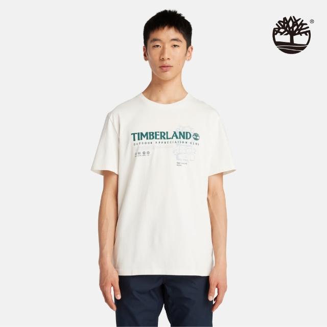 【Timberland】男款復古白有機棉圖案短袖T恤(A2NW7CM9)
