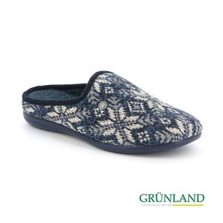 【GRUNLAND】義大利雪花羊毛編織保暖拖鞋 深藍(義大利進口健康舒適鞋)