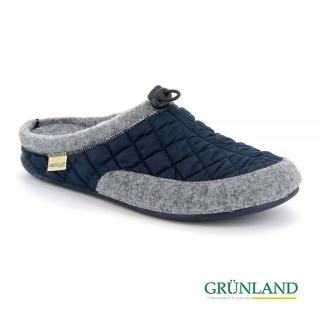 【GRUNLAND】義大利菱格紋雙色束口保暖拖鞋 灰藍(義大利進口健康舒適鞋)