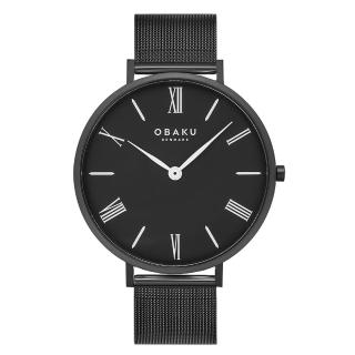 【OBAKU】羅馬時刻紳士米蘭時尚腕錶-全黑(V283GXBBMB)