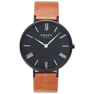【OBAKU】羅馬時刻紳士皮革時尚腕錶-棕X黑(V283GXBBRZ)