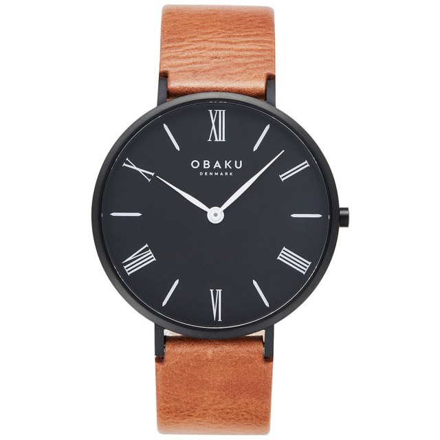 【OBAKU】羅馬時刻紳士皮革時尚腕錶-棕X黑(V283GXBBRZ)