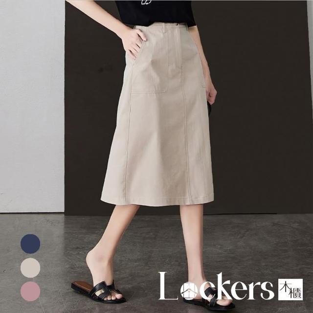 【Lockers 木櫃】秋季高腰口袋工裝風A字半身裙 L112101601(半身裙)