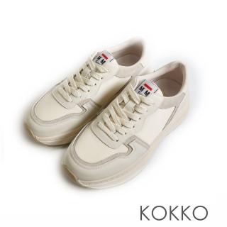 【KOKKO 集團】超舒適拼接厚底增高休閒鞋(米色)