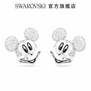 【SWAROVSKI 官方直營】Disney Mickey Mouse 耳釘白色 鍍白金色