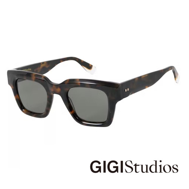【GIGI Studios】摩登金飾方框太陽眼鏡(琥珀 - KANT-6745/2)