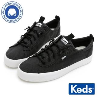 【Keds】KICKBACK 舒適免綁帶有機棉休閒鞋-黑(9223W123336)