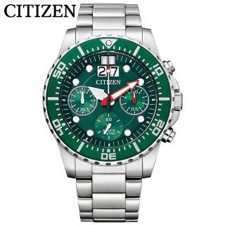 【CITIZEN 星辰】CITIZEN 星辰 三眼計時石英時尚不鏽鋼綠面腕錶 AI7009 89X(AI7009-89X)