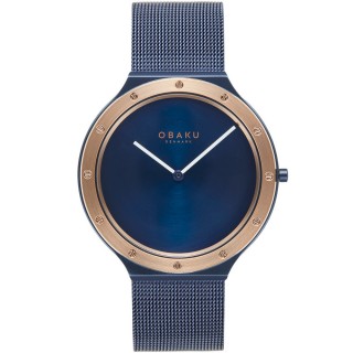 【OBAKU】簡單生活米蘭時尚腕錶-藍X玫瑰金(V285GXSLML)